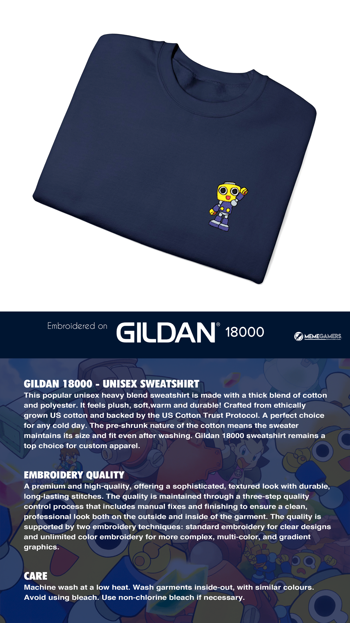 Servbot Embroidered Sweatshirt, Gildan Unisex Sweater, Mega Man Legends Pullover