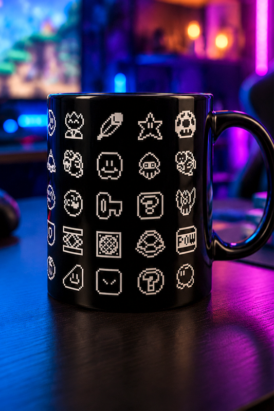 Mario World Sprites Mug, Retro Black Mug 11oz