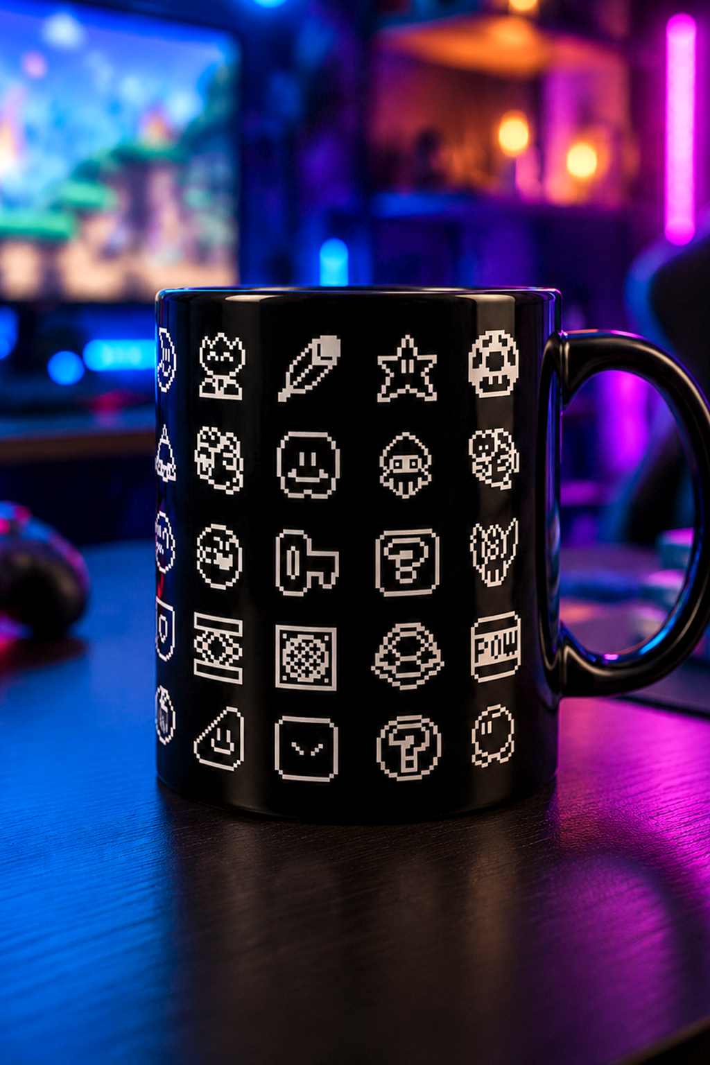 Mario World Sprites Mug, Retro Black Mug 11oz