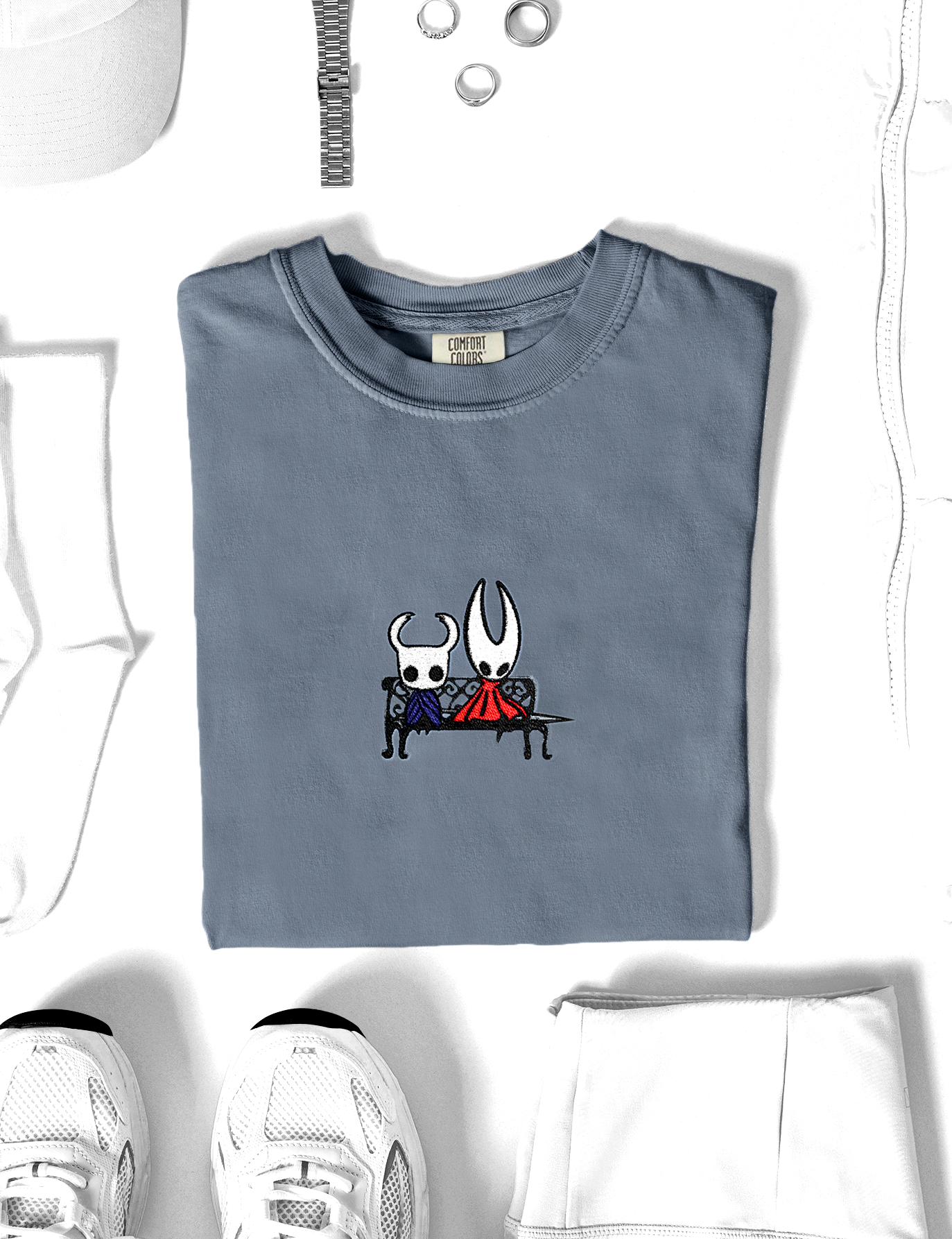 Hollow Knight Embroidered Shirt – Knight & Hornet Bench Tee