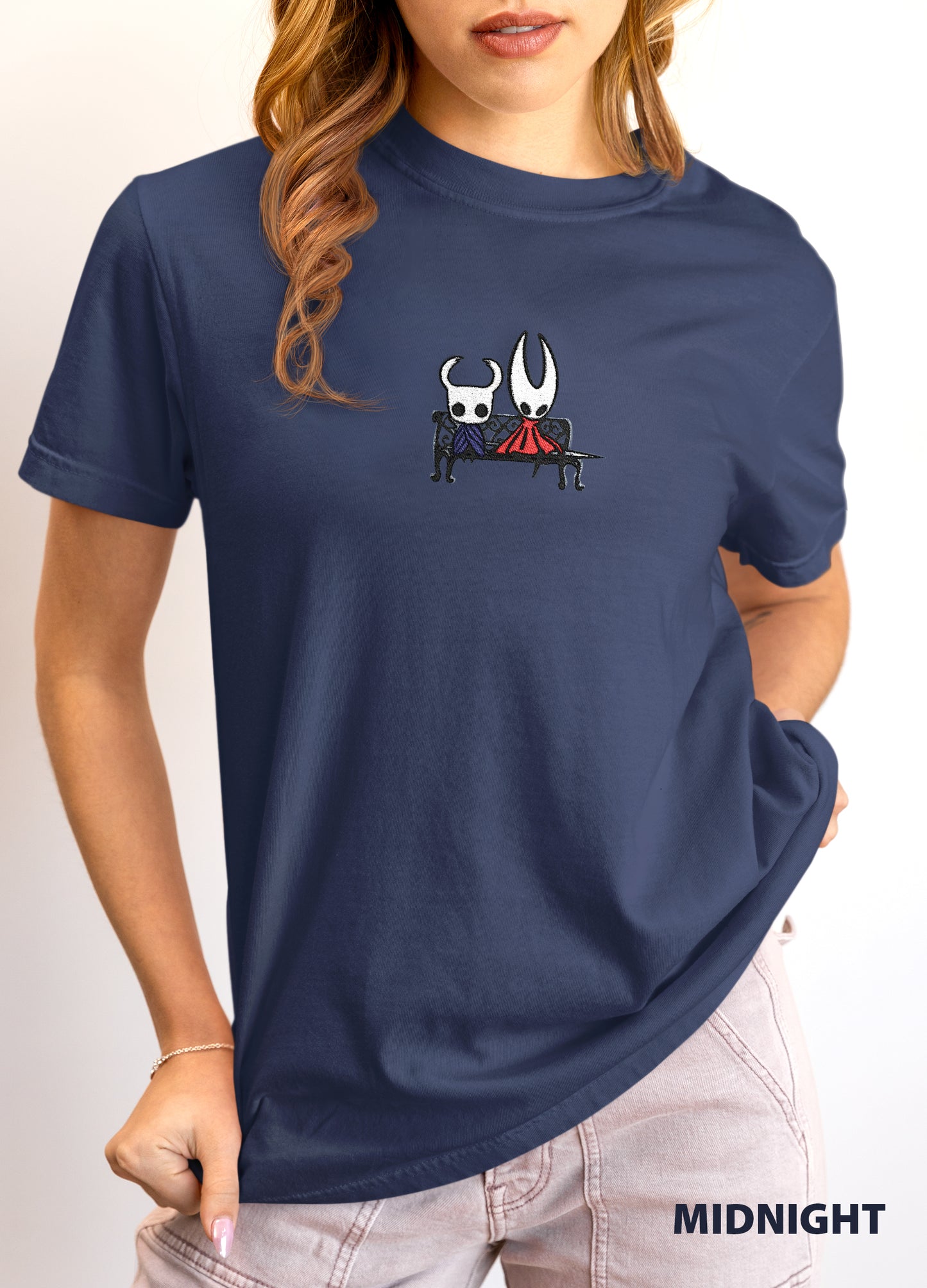 Hollow Knight Embroidered Shirt – Knight & Hornet Bench Tee