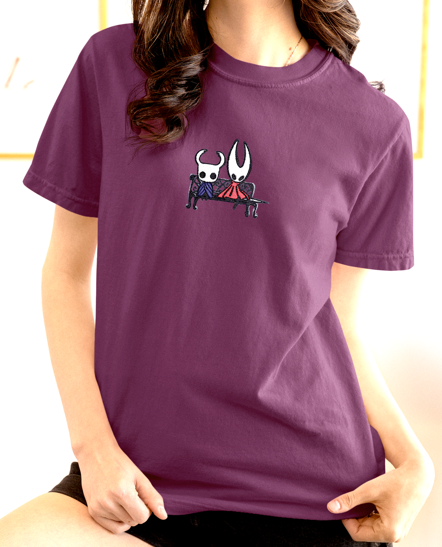 Hollow Knight Embroidered Shirt – Knight & Hornet Bench Tee
