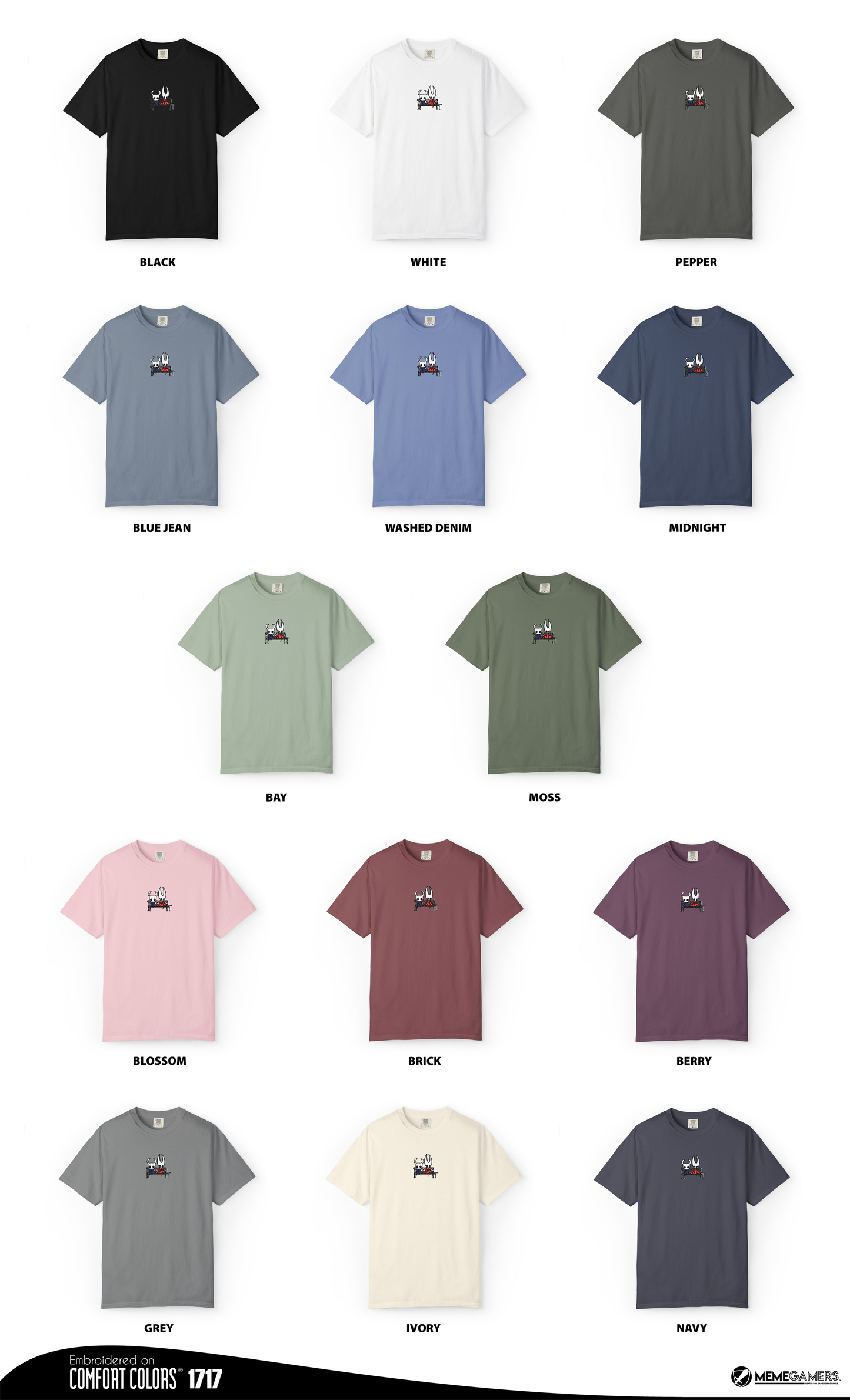 Hollow Knight Embroidered Shirt – Knight & Hornet Bench Tee