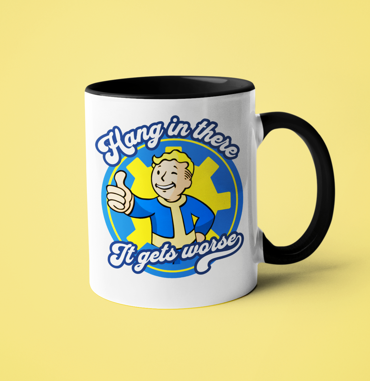 “Hang In There, It Gets Worse” Vault Boy Coffee Cup, 11oz & 15oz