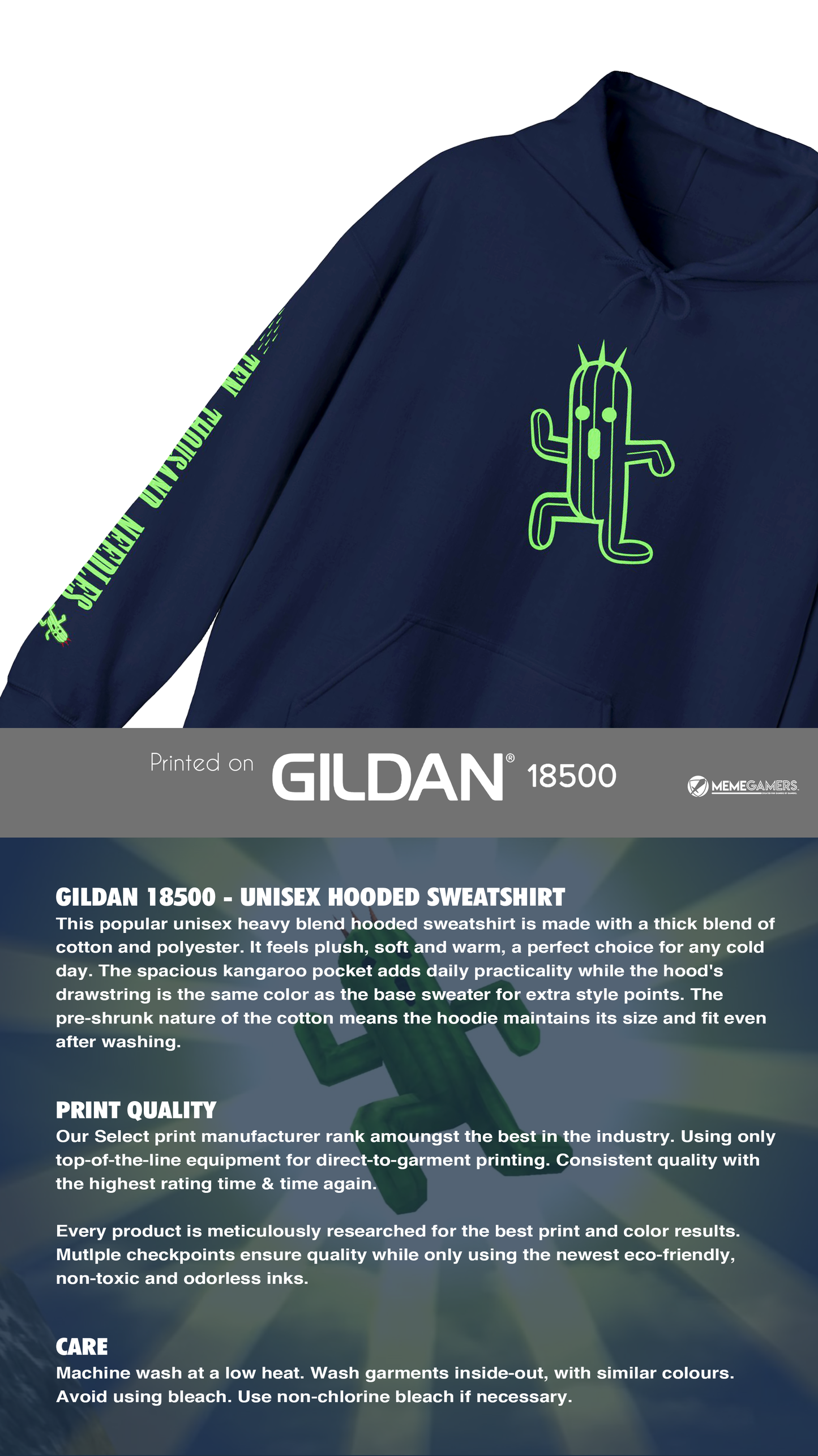 Cactuar Hoodie, Sleeve Print Sweater, Gildan Unisex Hooded Sweatshirt