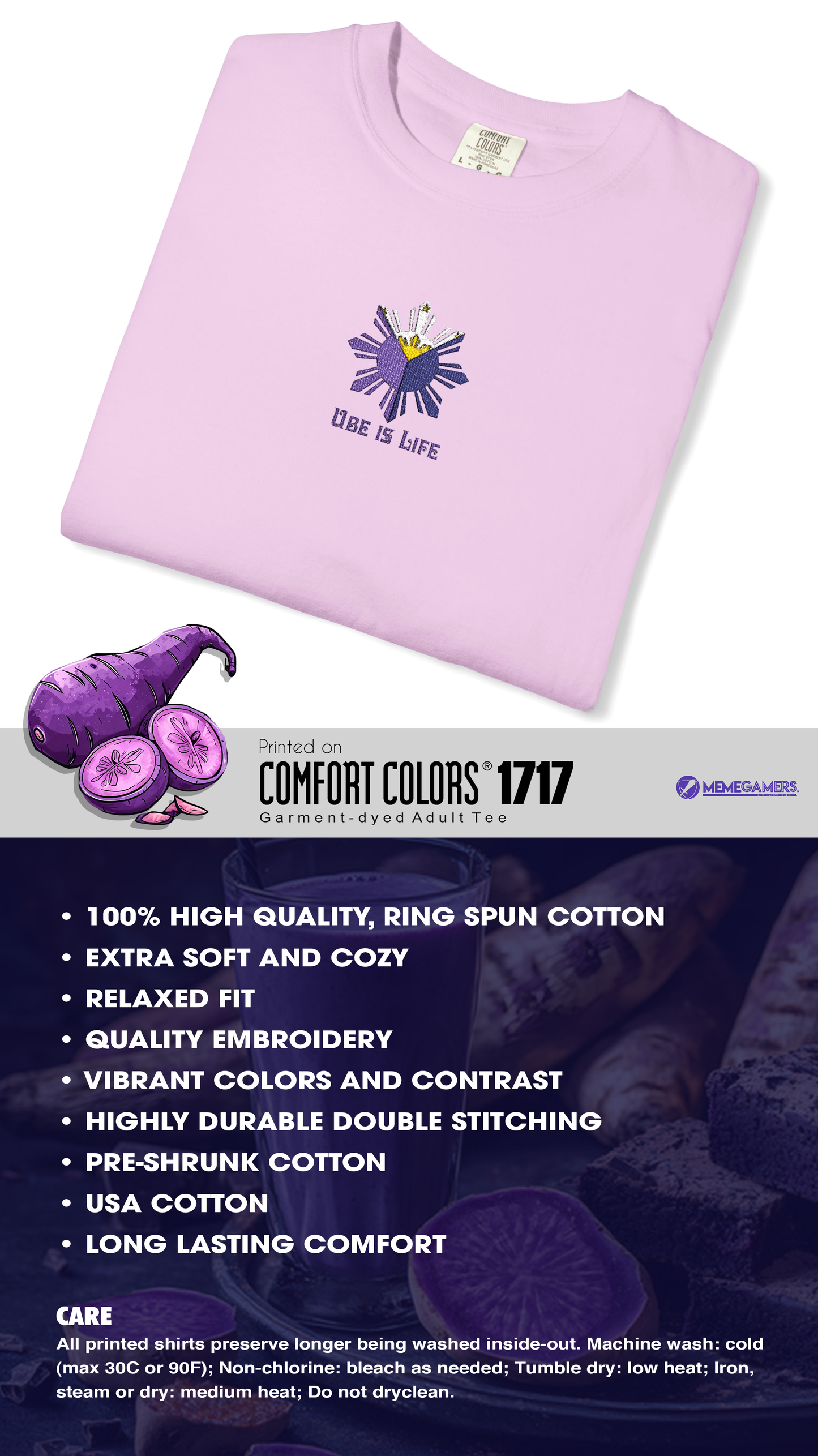 Philippines Shirt, Embroidered Ube Tshirt, Unisex Comfort Colors Tee, Ube Is Life