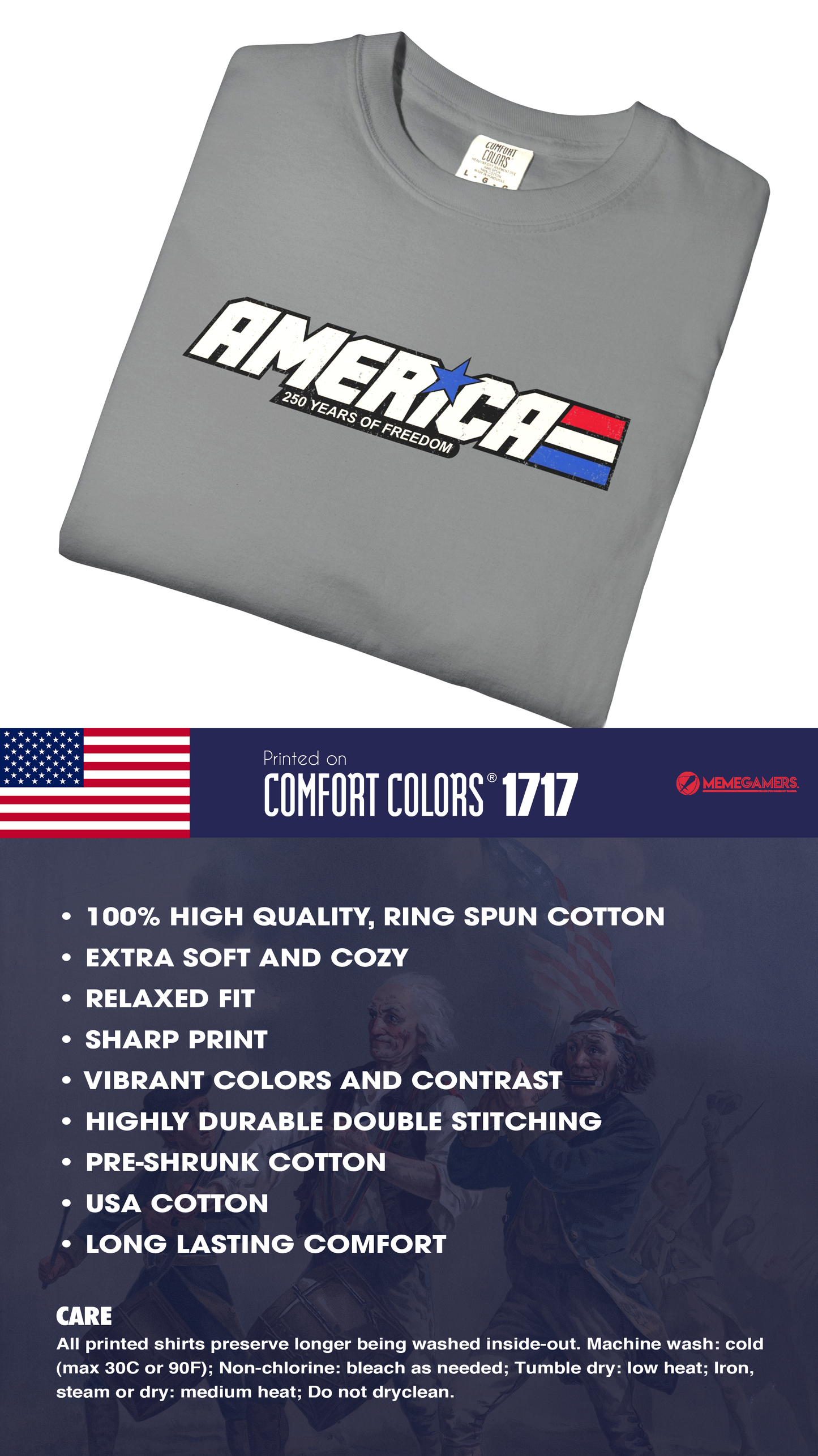 America 250 Years Of Freedom Shirt, Comfort Colors Unisex Tshirt, USA Patriot Shirt