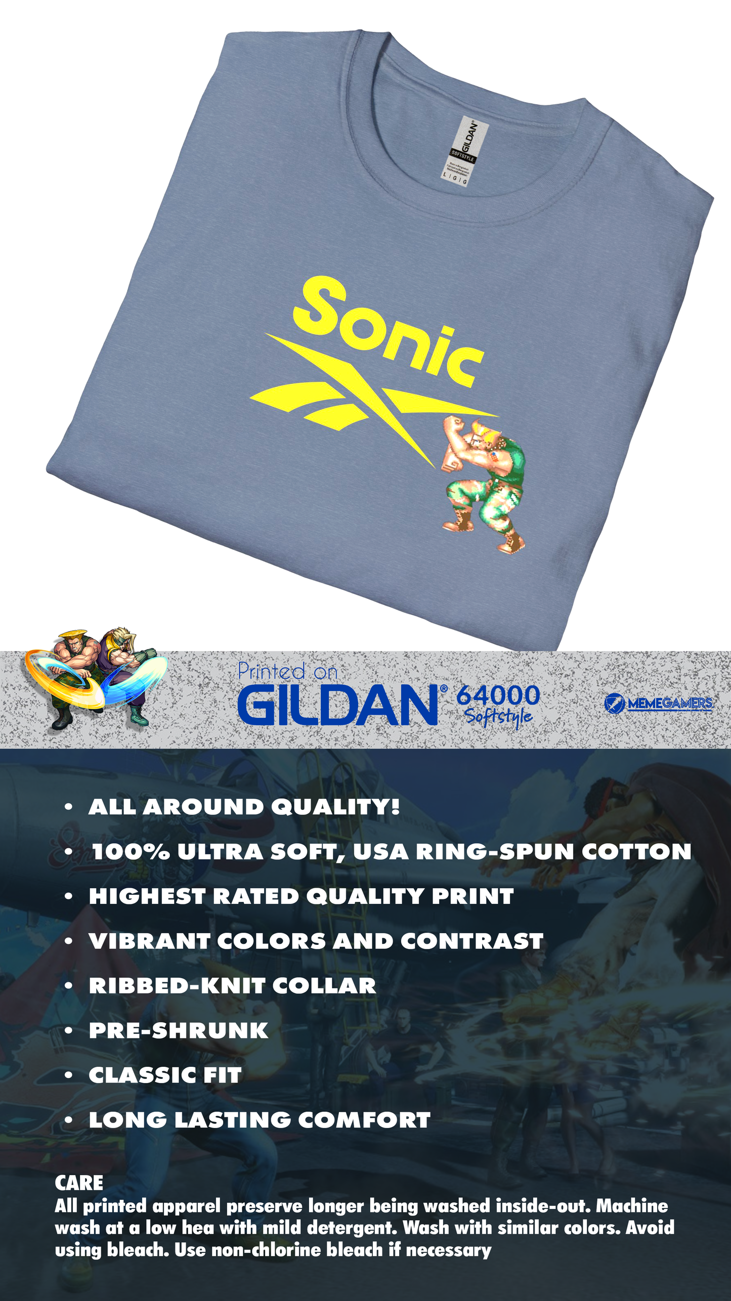 Guile Sonic Boom Shirt, Unisex Street Fighter Parody Tee