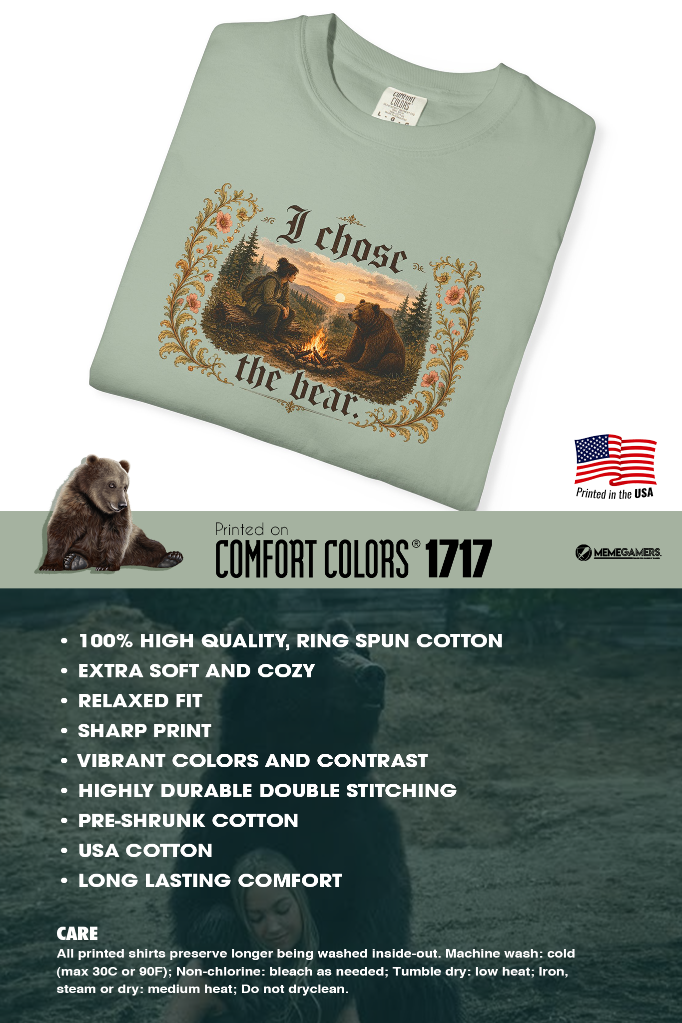 I Chose The Bear Shirt, Comfort Colors Unisex Campfire Tee