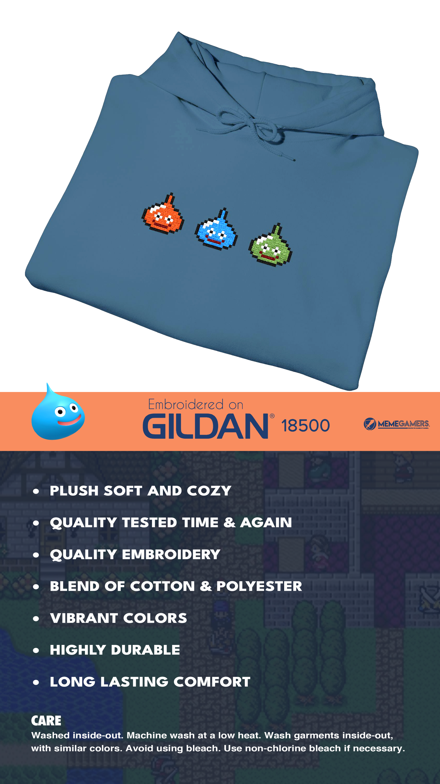 Dragon Quest Embroidered Hoodie, Unisex Slime Hoodie