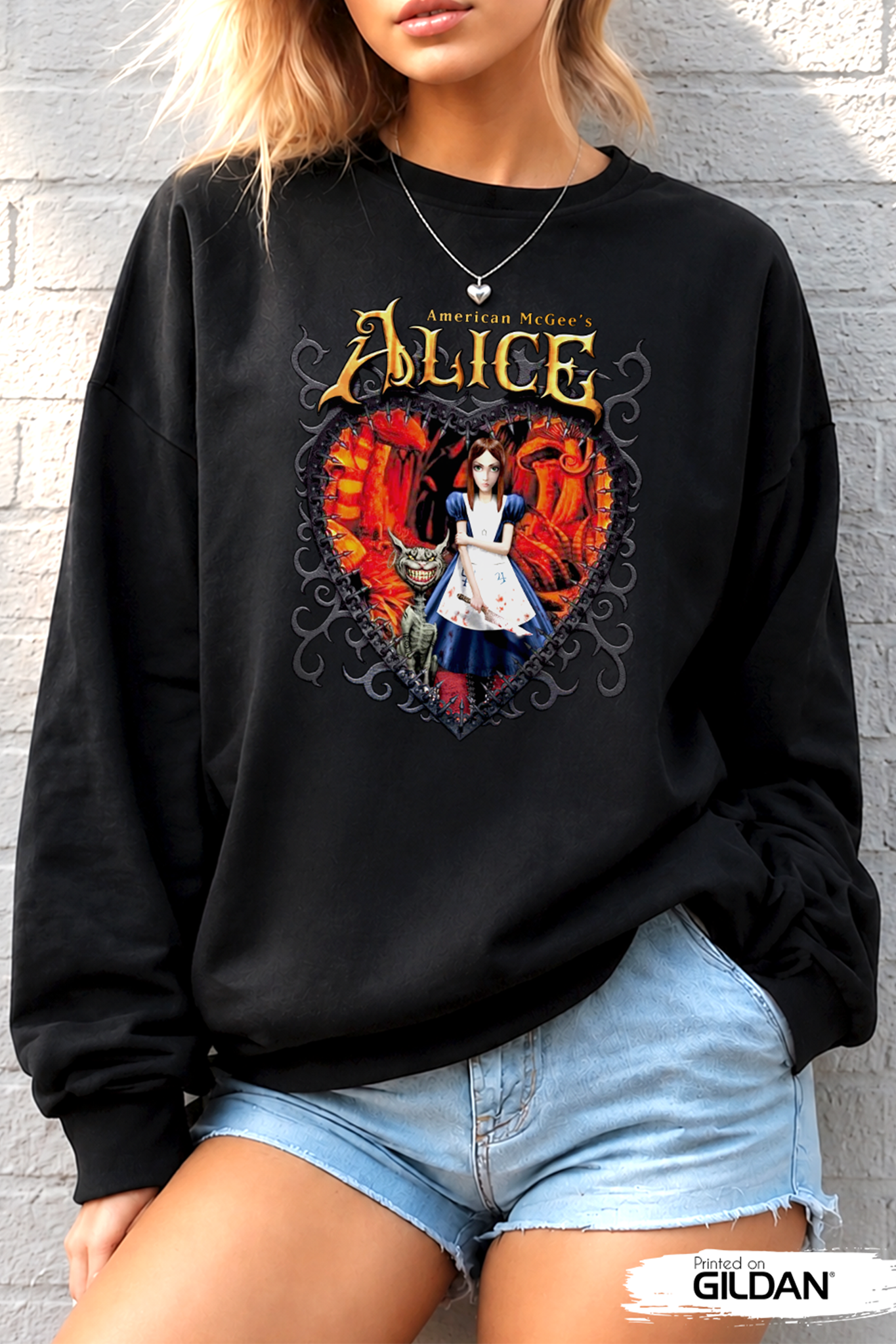 Alice Sweater, American McGee Pullover, Gilden Unisex Sweatshirt