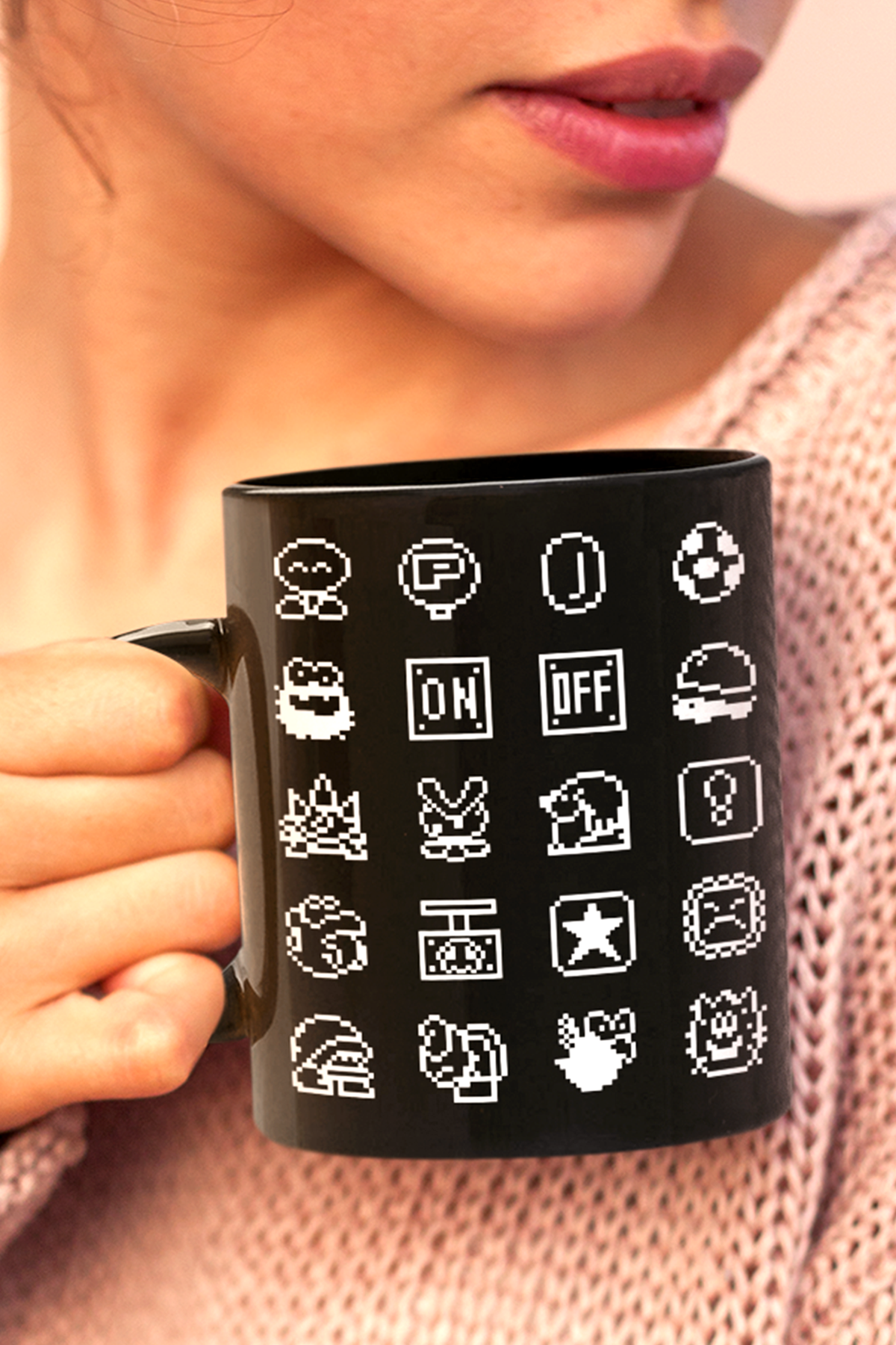 Mario World Sprites Mug, Retro Black Mug 11oz